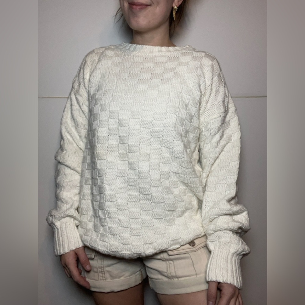 Vintage Gap 90s White Textured Knit Sweater Small Cozy Minimalist